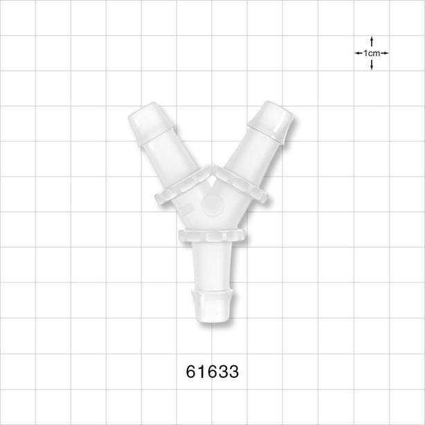 Y Connector, Barbed, Natural - Fits 3/8 inch ID Tubing (0.375 inch, 9.53 mm) - 61633