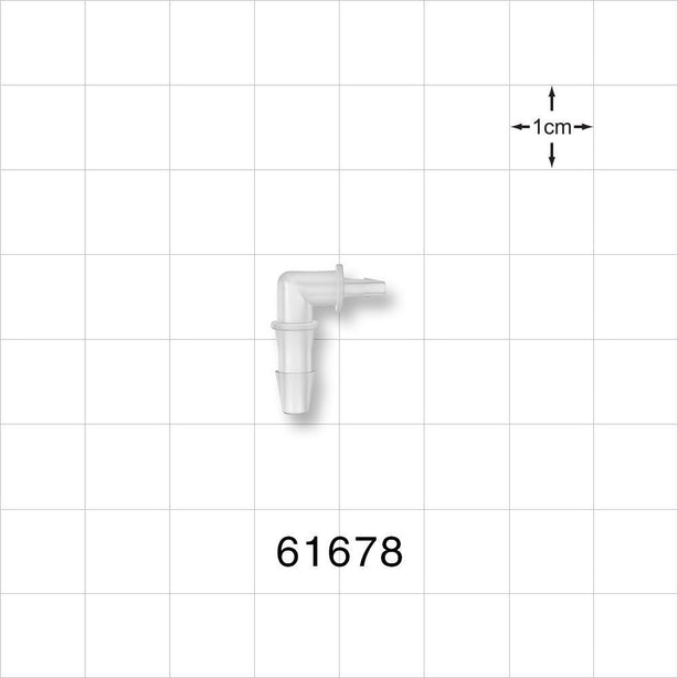 Elbow Connector, Barbed, Natural - Fits 1/8 inch x 1/16 inch ID Tubing (0.125 inch x 0.063 inch, 3.18 mm x 1.59 mm) - 61678