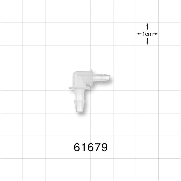Elbow Connector, Barbed, Natural - Fits 1/8 inch ID x 3/32 inch ID Tubing (0.125 inch x 0.094 inch, 3.18 mm x 2.38 mm) - 61679