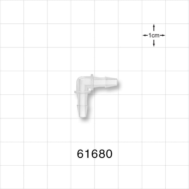 Elbow Connector, Barbed, Natural - Fits 1/8 inch ID Tubing (0.125 inch, 3.18 mm) - 61680