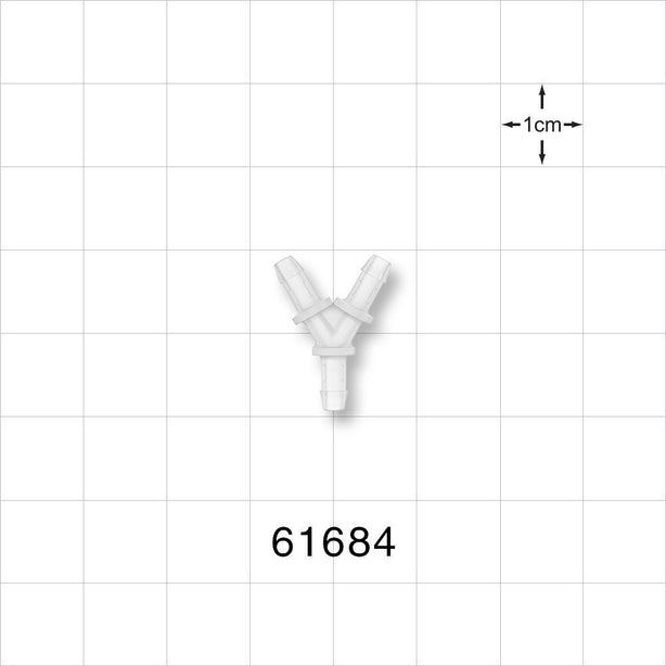 Y Connector, Barbed, Natural - Fits 3/32 inch ID Tubing (0.094 inch, 2.38 mm) - 61684