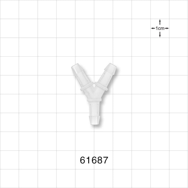 Y Connector, Barbed, Natural - Fits 3/16 inch ID Tubing (0.188 inch, 4.76 mm) - 61687
