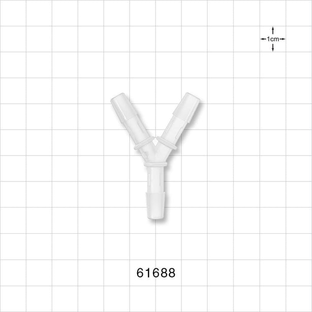 Y Connector, Barbed, Natural - Fits 1/4 inch ID Tubing (0.25 inch, 6.35 mm) - 61688