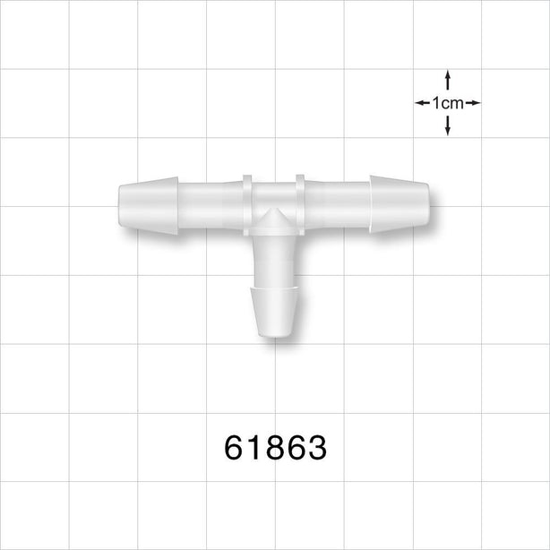 T Connector, Reducer, Barbed, Natural - Fits 1/4 inch ID Tubing (0.25 inch, 6.35 mm); Fits 3/16 inch ID Tubing (0.188 inch, 4.76 mm) - 61863
