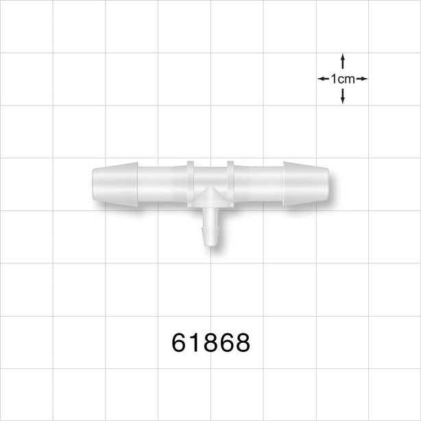 T Connector, Reducer, Barbed, Natural - Fits 1/4 inch ID Tubing (0.25 inch, 6.35 mm); Fits 3/32 inch ID Tubing (0.094 inch, 2.38 mm) - 61868