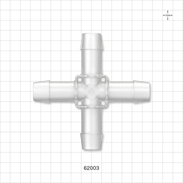 Cross Connector, Barbed - Fits 3/4 inch ID Tubing (0.75 inch, 19.05 mm) - 62003