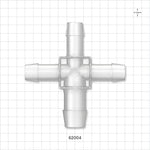 Cross Connector, Barbed - Fits 1 inch ID x 3/4 inch ID x 3/4 inch ID x 3/4 inch ID Tubing (1 inch x 0.75 inch x 0.75 inch x 0.75 inch, 25.4 mm x 19 mm x 19 mm x 19 mm) - 62004
