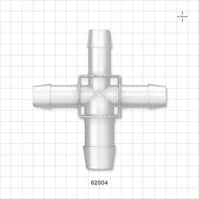 Cross Connector, Barbed - Fits 1 inch ID x 3/4 inch ID x 3/4 inch ID x 3/4 inch ID Tubing (1 inch x 0.75 inch x 0.75 inch x 0.75 inch, 25.4 mm x 19 mm x 19 mm x 19 mm) - 62004