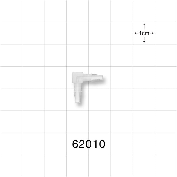Elbow Connector, Barbed, Natural - Fits 3/32 inch ID Tubing (0.094 inch, 2.38 mm) - 62010