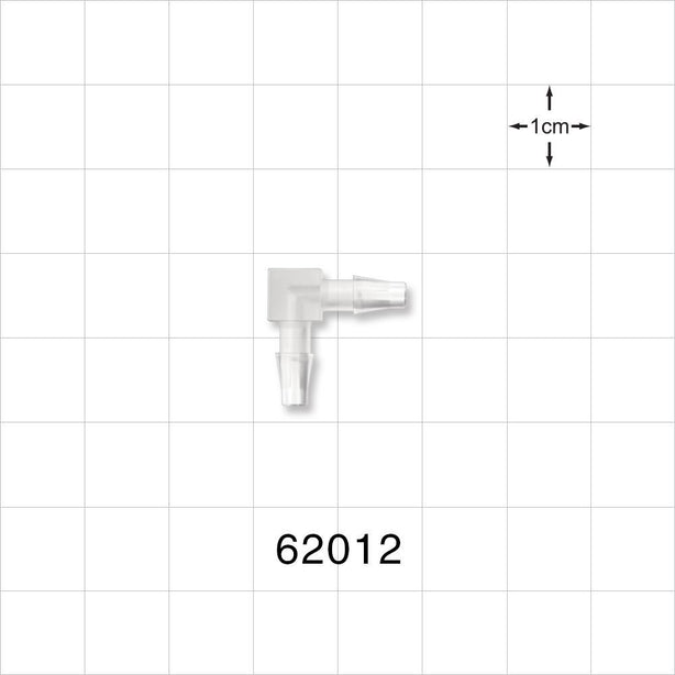 Elbow Connector, Barbed, Natural - Fits 1/8 inch ID Tubing (0.125 inch, 3.18 mm) - 62012