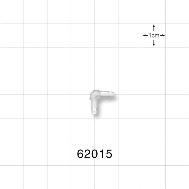 Elbow Connector, Barbed, Natural - Fits 3/32 inch ID Tubing (0.094 inch, 2.38 mm) - 62015