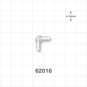 Elbow Connector, Barbed, Natural - Fits 1/8 inch ID Tubing (0.125 inch, 3.18 mm) - 62016