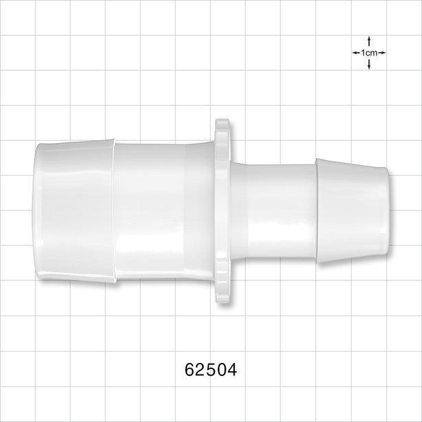 Straight Connector, Reducer, Barbed, Natural - Fits 1 1/2 inch ID Tubing x 1 inch ID Tubing (1.5 inch x 1 inch, 38.1 mm x 25.4 mm) - 62504