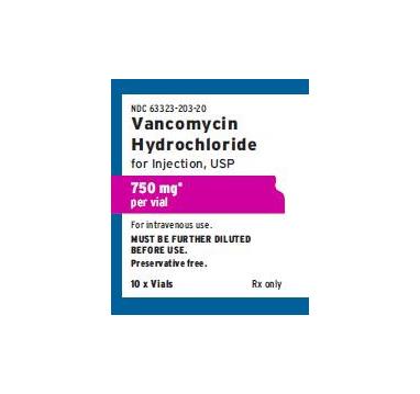 Fresenius Kabi Vancomycin Hydrochloride Injection, 750 mg Vial - 63323-0203-20 - 10 Each
