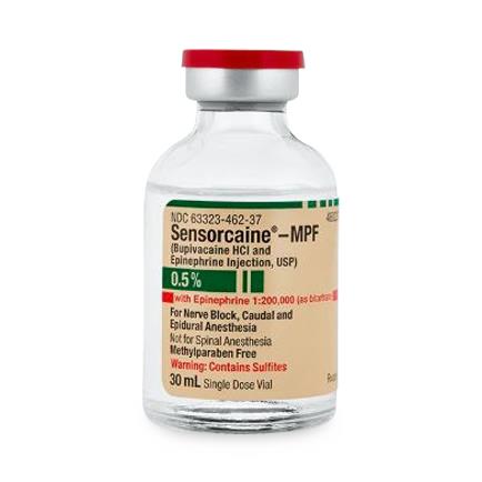 Fresenius Kabi 63323-0462-37 Sensorcaine-MPF 0.5% + Epinephrine Injection, 200k, Single-Dose Vial, 25 x 30 mL - MDL-63323-462-37 - 25 Each