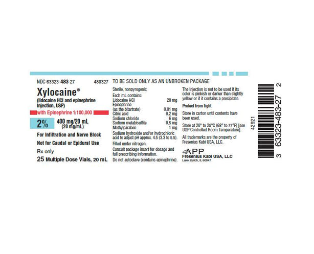 Xylocaine + Epinephrine Injection - 63323-0483-27 - 25 Each - MDL-63323-483-27