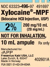 Fresenius Kabi Xylocaine-MPF Injections 63323-0496-97 Xylocaine MPF 2% Ampoule, 5 x 10 mL - MDL-63323-496-97 - 5 Each