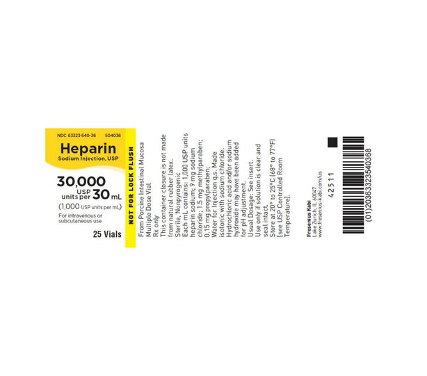 Fresenius Kabi Heparin Sodium Injections 63323-0540-36 - 25.0 Each - MDL-63323-540-36