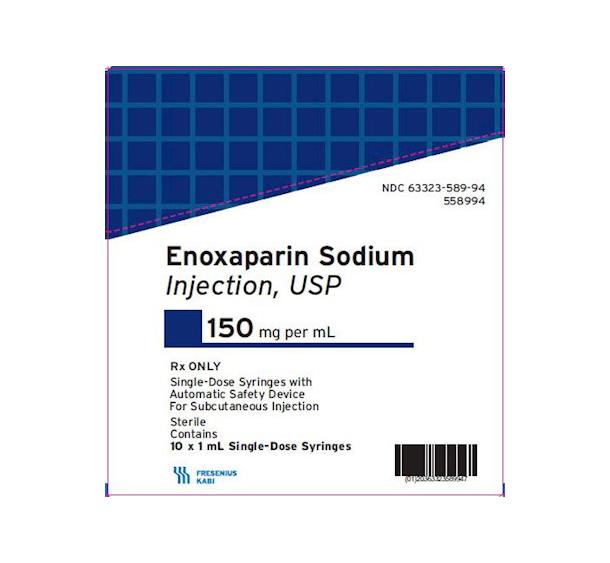 Fresenius Kabi Sodium Injection Enoxaparin 150mg / mL Prefilled Syringe, 10 x 1mL - 63323-0589-94 - 10 Each