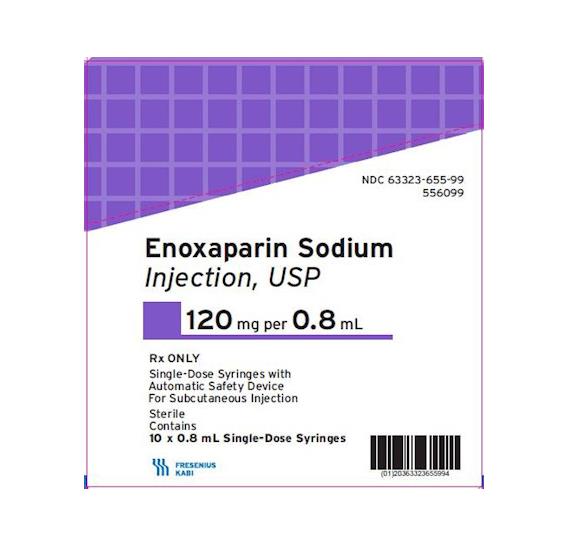 Fresenius Kabi Sodium Injection Enoxaparin 120mg/0.8mL Prefilled Syringe, 10 x 0.8mL - 63323-0655-99 - 10 Each