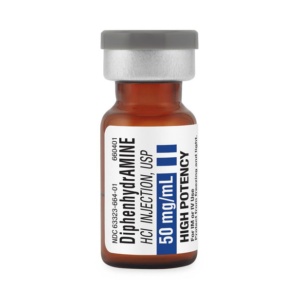 Fresenius Kabi HCL Diphenhydramine Hydrochloride Injection, 50 mg / mL, 25 x 1 mL Single-Dose Vial - 63323-0664-01 - 25 Each