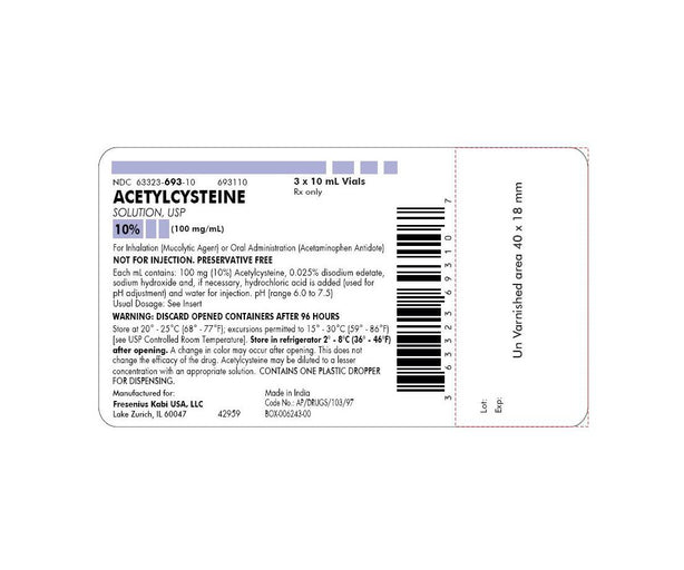 Fresenius Kabi for Acetylcysteine 10% Oral Inhalation Solution, 3 x 10 mL - 63323-0693-10 - 3 Each