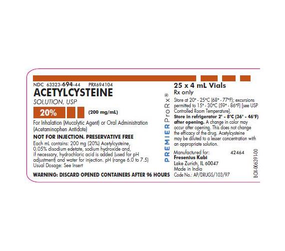 Fresenius Kabi for Acetylcysteine 20% Oral Inhalation Solution, 25 x 4 mL - 63323-0694-04 - 25 Each