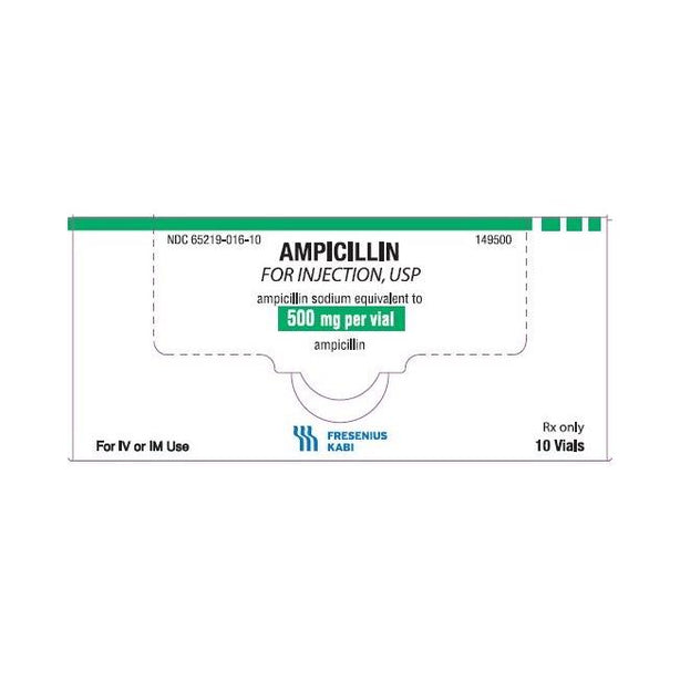 Fresenius Kabi 65219-0016-10 Ampicillin Injection, 500 mg Vial, 10 per Box - MDL-65219-016-10 - 10 Each