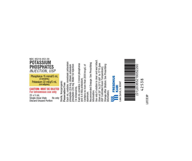 Potassium Phosphate Injections - 65219-0052-29 - 25 Each - MDL-65219-052-29