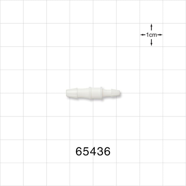Straight Connector, Reducer, Barbed, White - Fits 3/32 inch ID x 1/8 inch ID Tubing (0.094 inch x 0.125 inch, 2.38 mm x 3.2 mm) - 65436