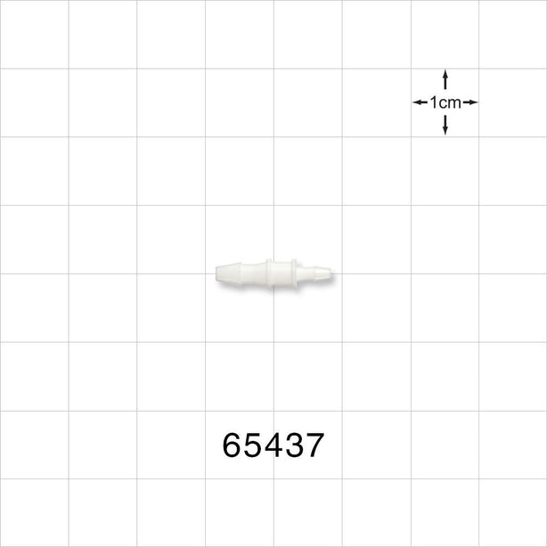 Straight Connector, Reducer, Barbed, White - Fits 3/32 inch ID x 1/8 inch ID Tubing (0.094 inch x 0.125 inch, 2.38 mm x 3.2 mm) - 65437
