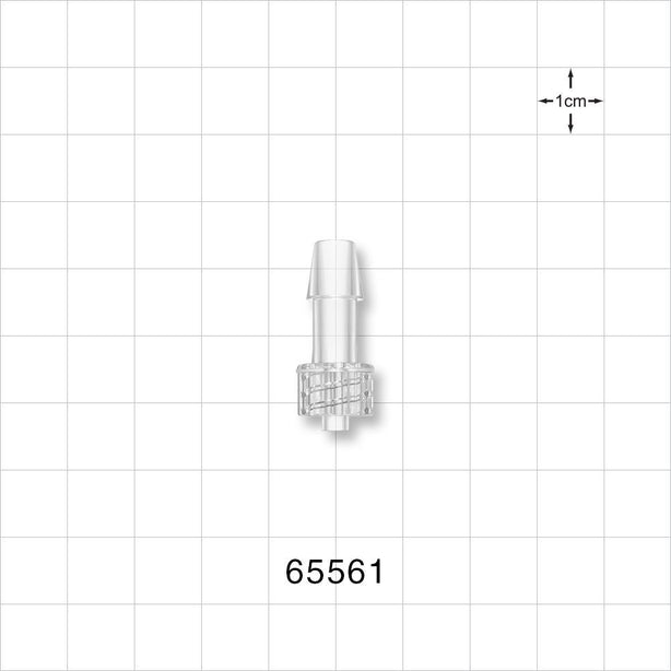 Male Luer Lock, Barbed, Clear - Fits 1/4 inch ID Tubing (0.25 inch, 6.35 mm) - 65561