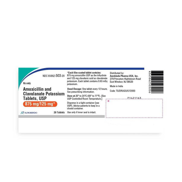 Aurobindo Pharma Amoxicillin / Clavulanate Potassium Oral 65862-0503-20 - - MDL-65862-503-20