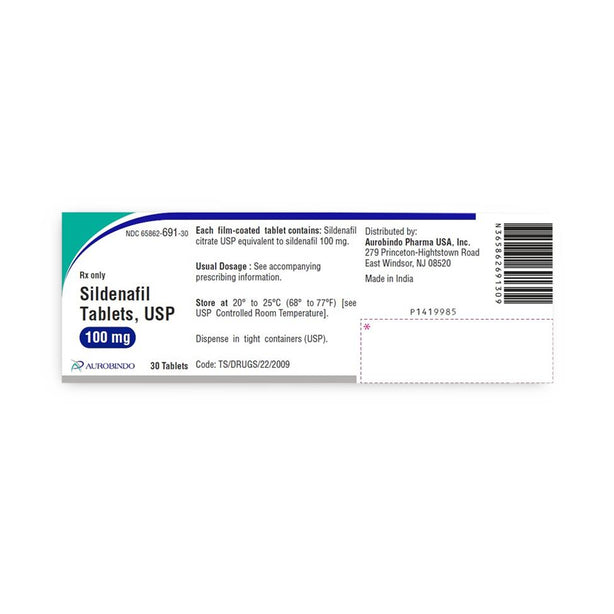 Aurobindo Pharma Sildenafil Oral Tablets 65862-0691-30 - - MDL-65862-691-30