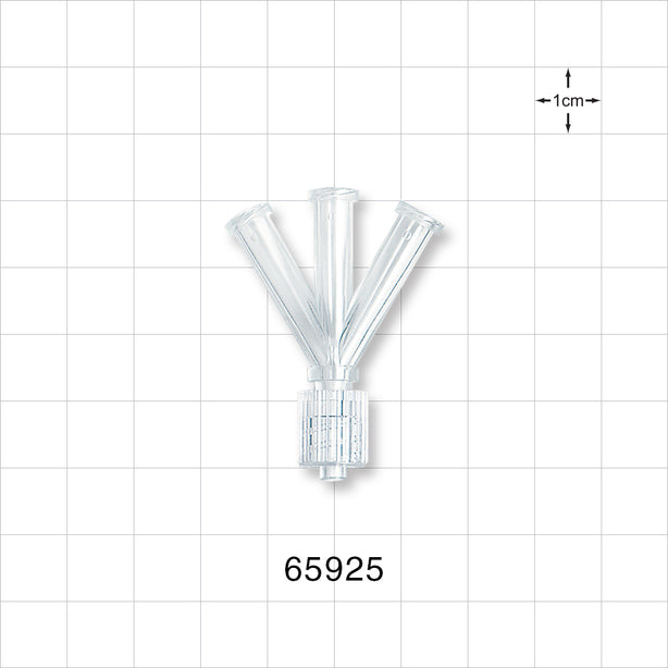 Y Connector, 4-Way, 3 Female Luer Locks, Male Luer w/Spin Lock, Clear -  - 65925