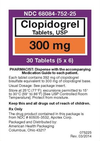 Clopidogrel Oral Tablets - 68084-0752-25 - 1 box - MDL-68084-752-25
