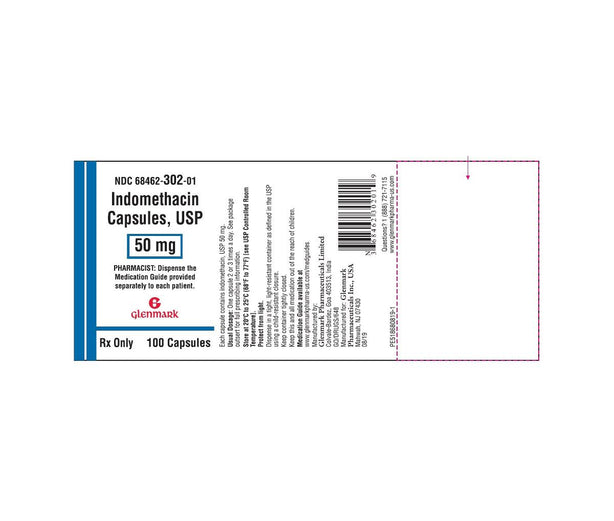 GLENMARK GENERICS Injection Indomethacin 50mg Cap 100/Bt - 68462-0302-01