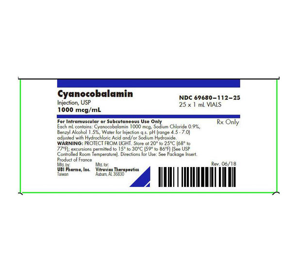 Vitruvias Therapeutics Cyanocobalamin Injections 69680-0112-25 - 25.0 Each