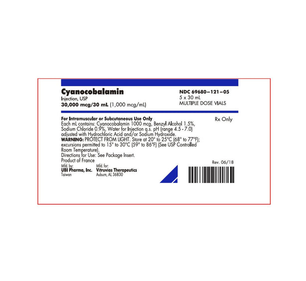 Vitruvias Therapeutics Injections Cyanocobalamin 1000Mcg / mL Multiple Dose Vial, 5 x 30mL - 69680-0121-05 - 5 Each