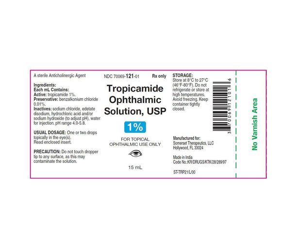 Somerset Therapeutics, LLC Tropicamide Ophthalmic Solutions 70069-0121-01 - 1.0 Each - MDL-70069-121-01