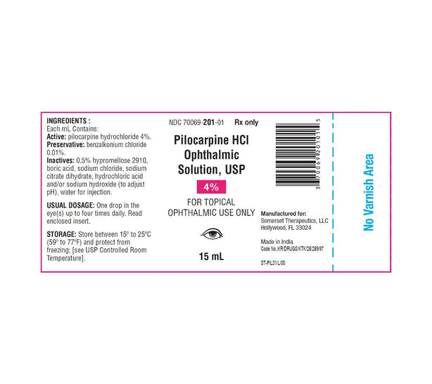 Somerset Therapeutics HCL Isopto Carpine Pilocarpine Ophthalmic Solution, 4%, 15mL White LDPE bottle, 15mL x 1 - 70069-0201-01 - 1 Each