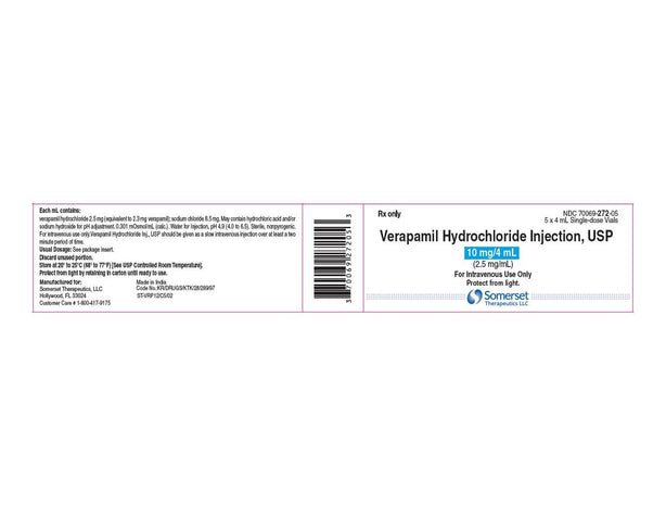 Somerset Therapeutics Isoptin Verapamil Hydrochloride Injection, USP, 2.5mg / mL, 4mL Clear Vial, 4mL x 5 - 70069-0272-05 - 5 Each