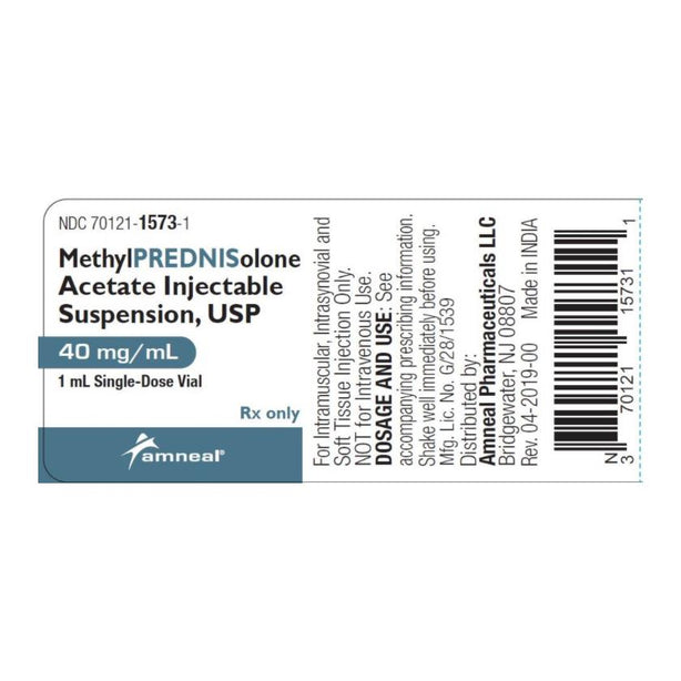 Methylprednisolone Acetate Injection, Single-Dose Vial, 40 mg/mL, 1 mL, Methyl Prednisolone - 70121-1573-01 - 1 Each
