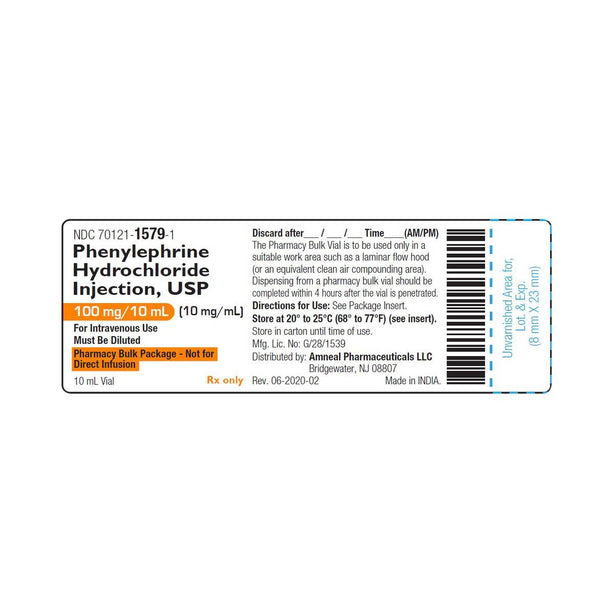 Amneal Pharmaceuticals Phenylephrine HCL Injections 70121-1579-01 - 1.0 Each