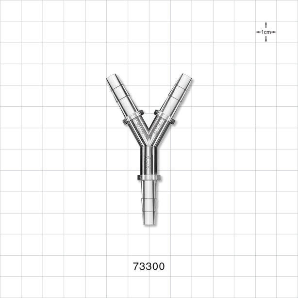 Y Connector, Barbed, Clear - Fits 3/16 inch ID Tubing (0.188 inch, 4.76 mm) - 73300