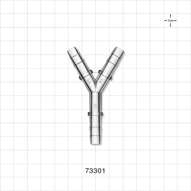 Y Connector, Barbed, Clear - Fits 1/4 inch ID Tubing (0.25 inch, 6.35 mm) - 73301