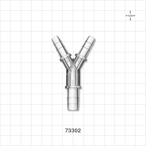 Y Connector, Reducer, Barbed - Fits 1/4 inch ID Tubing (0.25 inch, 6.35 mm); Fits 3/8 inch (0.375 inch, x 9.53 mm) - 73302