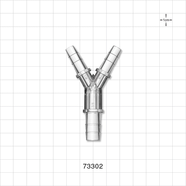 Y Connector, Reducer, Barbed - Fits 1/4 inch ID Tubing (0.25 inch, 6.35 mm); Fits 3/8 inch (0.375 inch, x 9.53 mm) - 73302