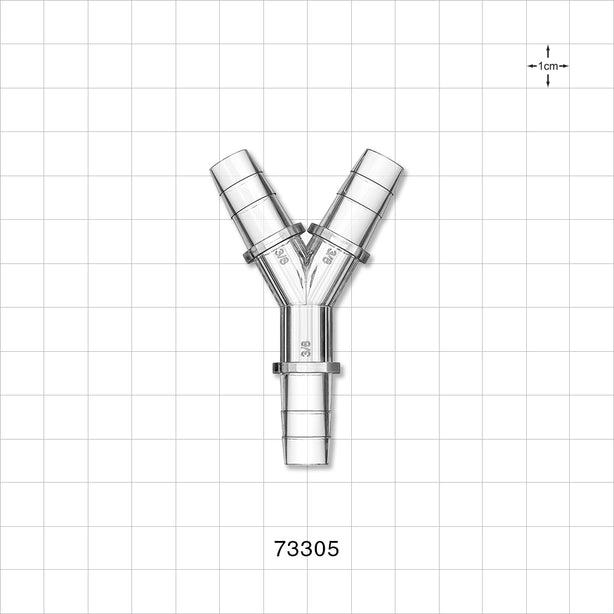Y Connector, Barbed, Clear - Fits 3/8 inch ID Tubing (0.375 inch , 9.53 mm) - 73305