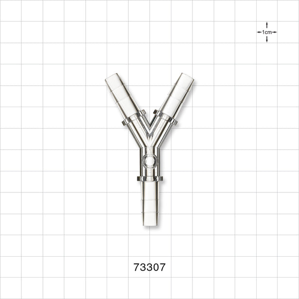 Y Connector, Barbed, Female Luer Lock Side Port, Clear - Fits 1/4 inch ID Tubing  (0.25 inch, 6.35 mm) - 73307